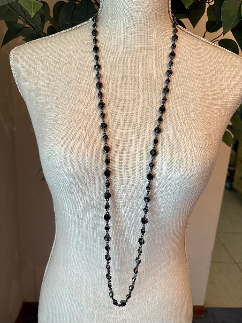 Jones New York Long Black Faceted Bead Necklace